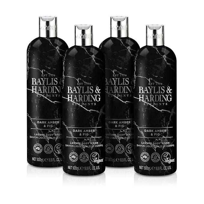 Baylis &amp Harding Liquid Body Wash Soap Elements Dark Amber &amp Fig 16.9oz/500ml (4-Pack)