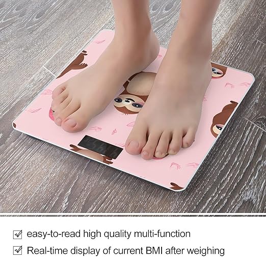 Sloth-Pink Weight Scale Digital Electronic Scales Bathroom Scale Larg LCD Backlight Display High Precision MeasurementsTempered Glass