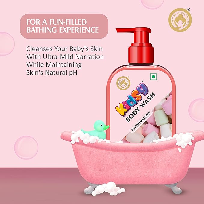 Mom &amp World Kidsy Marshmallow Body Wash No Tears No SLS For Kids Dermatologically Tested pH Balanced 240 ml