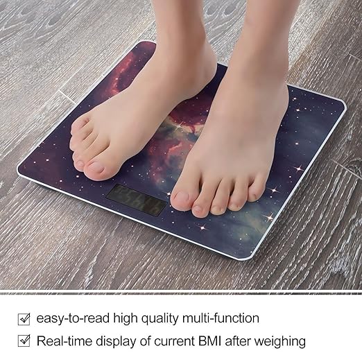 Star Field in Deep Space Scale with LCD Easy-to-Read Anti-Slip Weight Digital Bathroom Scale Precision Weighing Scales Sturdy Tempered Glass Body Weight Scales for Daily Use