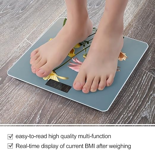 Beautiful Flowers Smart Scale for Body Weight Accurate Bathroom Scale with LED Display Digital Weight Scales Weighing Machine High Precision Scales for Bath Home