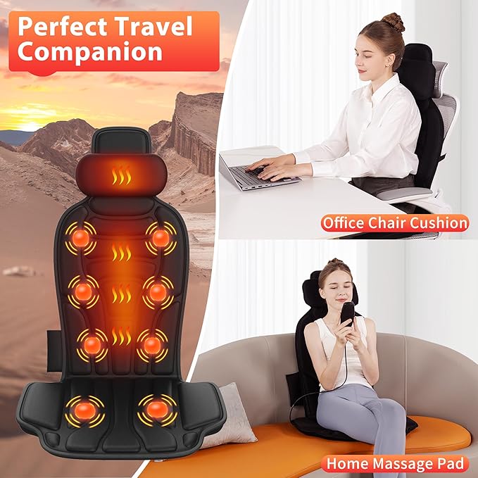 Back Massager with HeatVibration Massage Chair Pad with 5 Massage Modes &amp Adjustable Heat Levels Memory Foam Back Massager Cushion for Office Chair or Home UseMidnight