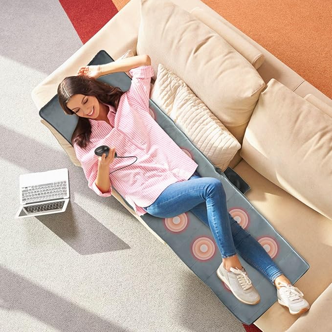 Moclever Full Body Massage Mat with Heat - 10 Motors 3 Heat Pads 9 Modes for Back &amp Leg Pain Relief - Electric Massage Pad with Lumbar Pillow