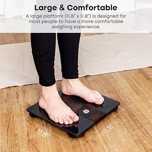 GE Bathroom Scale for Body Weight Digital Weight Scales 500lb Heavy Duty Measuring Device for People Accurate BMI Weighing Machine with Bluetooth Black