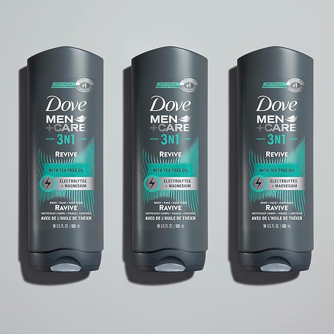 DOVE MEN + CARE Post-Workout Body Wash 3N1 Revive 4 Count For Men With Tea Tree Oil 18 oz