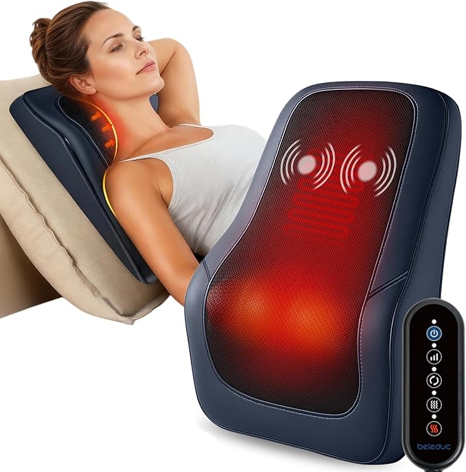 Beleduc Back Massager for Back Pain Deep Tissue Shiatsu Back Neck Massager with HeatVibration Massage Deep Kneading Massage Pillow for Neck Shoulder