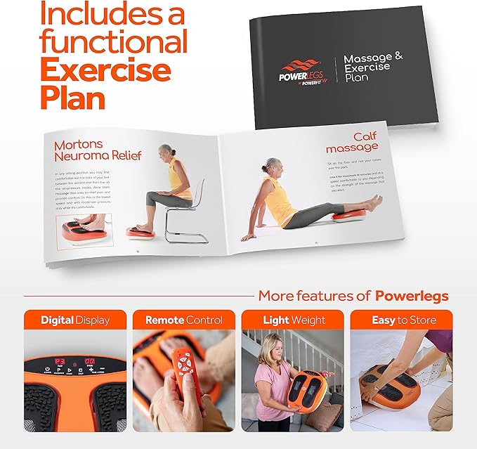 Power Legs Electric Foot Massager Machine with Remote Control Adjustable Speed Vibration - Calf Massager - Feet Massager for Neuropathy Pain Relief Plantar Fasciitis Leg Blood Circulation (Orange)