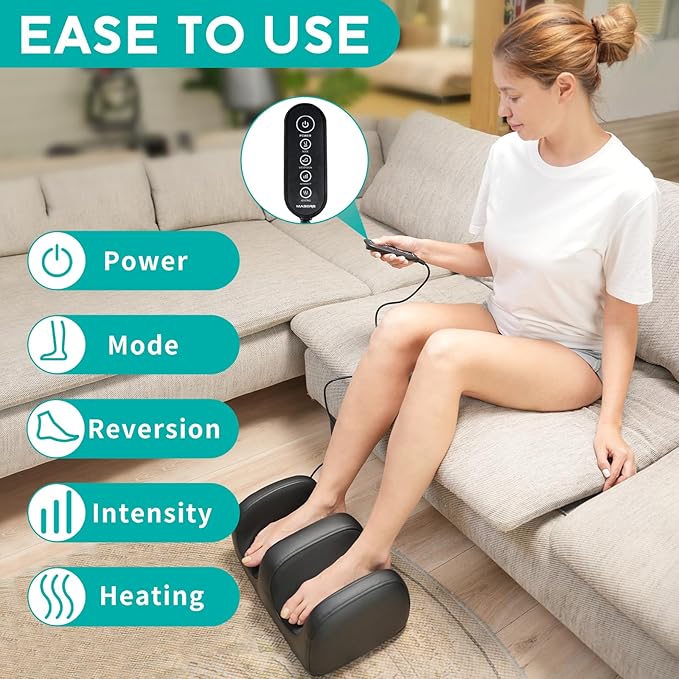 Electric Foot Massager Machine with Heat Shiatsu Kneading Feet and Calf Massagers for Relaxation Plantar Fasciitis Relief Deep Tissue Massage Gifts for Mom &amp Dad Wired Remote