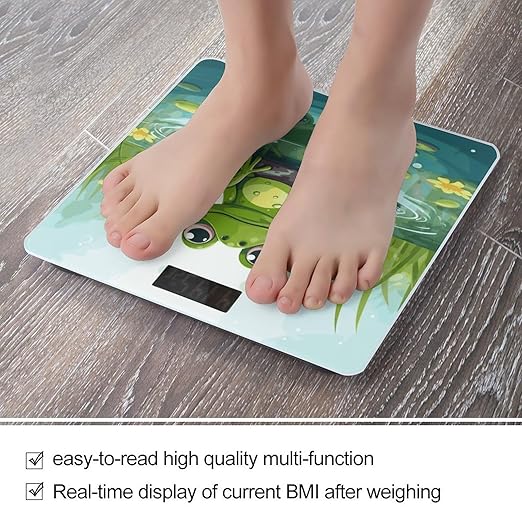 Digital Bathroom Scale for Body Weight Scale with Bright LCD Display High Accuracy Step-On Technology Auto On/Off Frog in A Pond Digital Scales 400 Lbs /180kg
