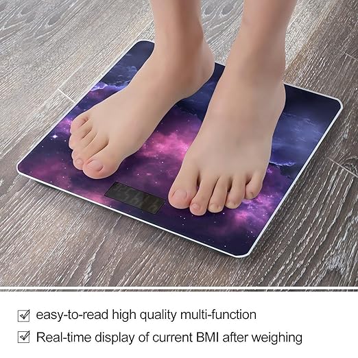 Magic Galaxy Sky Purple Bathroom Scale for Body Weight Bathroom Weighing Scale with Backlit LCD Display Highly Accurate Measures Weight Up to 180kg