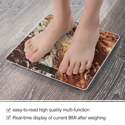 Marble Mixed Brown Scale for Body Weight Precision Bathroom Weighing Scales with Back Lit LCD Display Sturdy Tempered Glass Body Weight Scales Digital Bathroom Scale 400lb