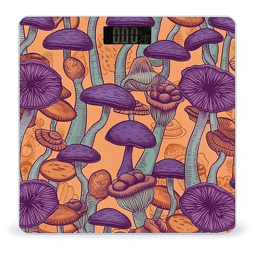 Hippie Art Mushrooms Digital Bathroom Scale for Body Weight Weighing Scale with Backlit LCD Display High Precision Measurements &amp Measures Weight Up to 180kg
