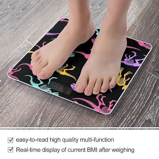 Smart Scale for Body Weight Automatic Switch Digital Bathroom Weighing Scale Dinosaurs Skeletons Colorful Print