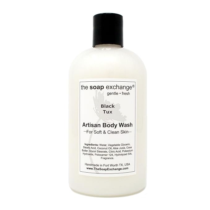 The Soap Exchange Body Wash - Black Tux Scent - Hand Crafted 12 fl oz / 354 ml Natural Artisan Liquid Soap for Hand Face &amp Body Shower Gel Cleanse Moisturize &amp Protect. Made in the USA.