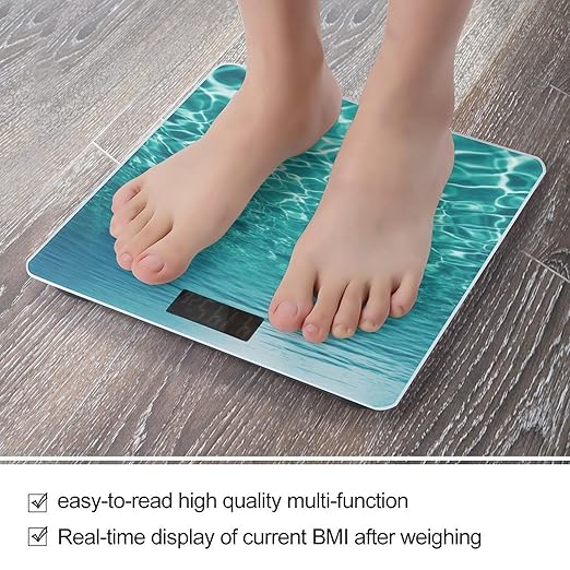 Blue Aqua Pool Water Scale for Body Weight Safe Rounded Corners Tempered Glass Digital Bathroom Scale LED Display 400lb Capacity Weight Scales with High Precision Sensors