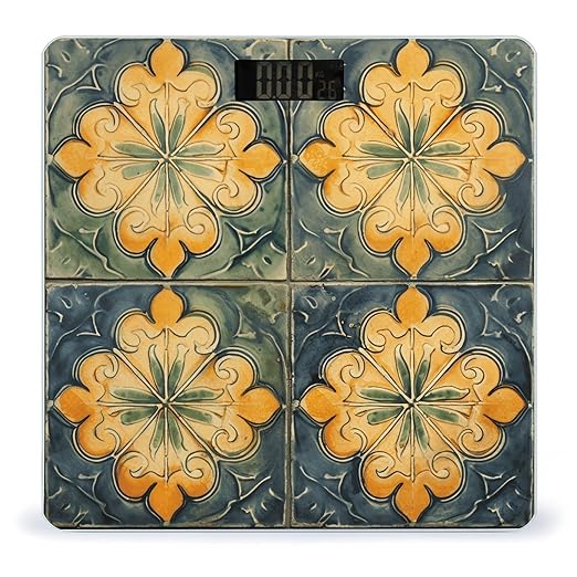 with Orange Pattern Scale for Body Weight Accurate Digital Bathroom Scale Toughened Glass High Precision Scales Smart Weight Scales with Large LCD Backlight Display Weighing Machine
