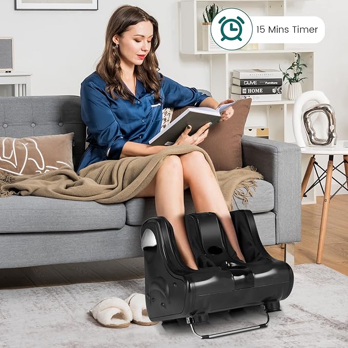 RELAX4LIFE Foot and Calf Massager Shiatsu Foot Massager Machine w/Heating Kneading Vibration Rolling Adjustable Speed &amp Tilt Base Leg Massager for Pain Relief (Black)