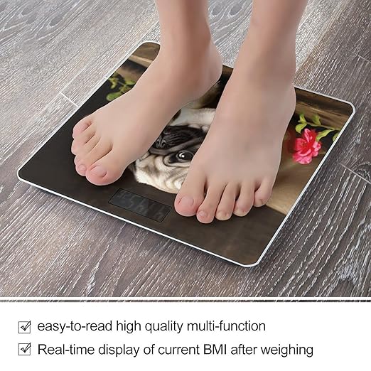 Puppys Pug Bathroom Scale for Body Weight Bathroom Weighing Scale with Backlit LCD Display Highly Accurate Measures Weight Up to 180kg