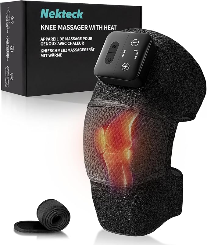 Nekteck Knee Massager with Heat - Cordless Heated Knee Brace with Vibration for Pain Relief Rechargeable Knee Heating Pad with 5 Heat Levels and 3 Massage Mode Ideal Gift for Mom Dad