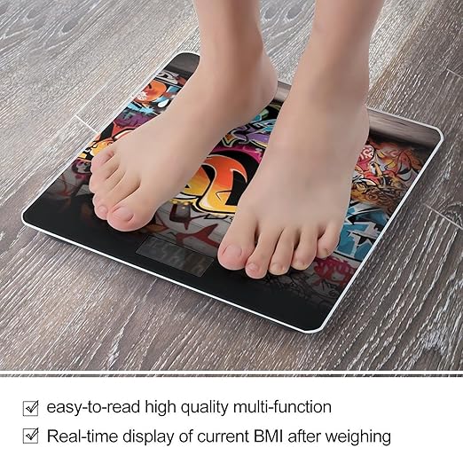 Graffiti Hip Hop Scale for Body Weight High Precision Digital Weight Scales with LCD Display Anti-Slip Sturdy Slim Tempered Glass Bathroom Scale for Home Use