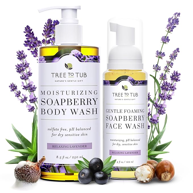 Tree to Tub Lavender Body Wash for Sensitive Skin and Dry Skin &amp Sensitive Skin Face Wash for Dry Skin - pH Balanced Moisturizing Body Wash &amp Hydrating Gentle Face Cleanser for Women &amp Men