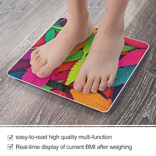 Multicolor Leaf Weed Art Bathroom Scale Digital Weight Scale Precision 400 Lbs Weighing Scales Large with LCD Backlight Display BMI Measures