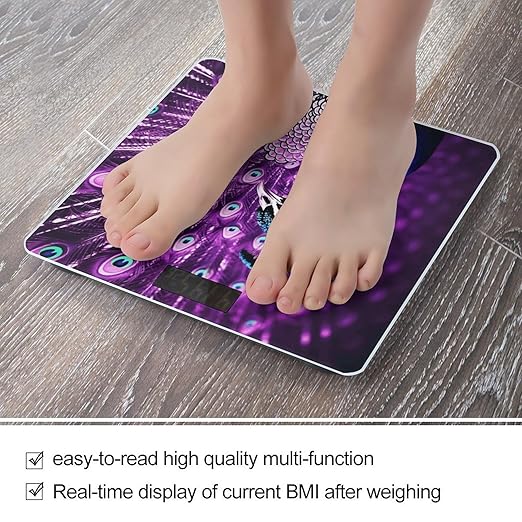 Purple Peacock Bathroom Scale Large LCD Backlight Display Digital Scale Rounded Corners Body Scales Automatic Power On/Off Bathroom Scales for Home Bedrooms