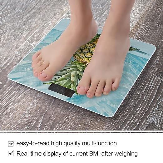 Fresh Pineapple Bathroom Scale for Body Weight Bathroom Weighing Scales with Back Lit LED Display Sturdy Tempered Glass Body Weight Bathroom Scale 400lb Weighing