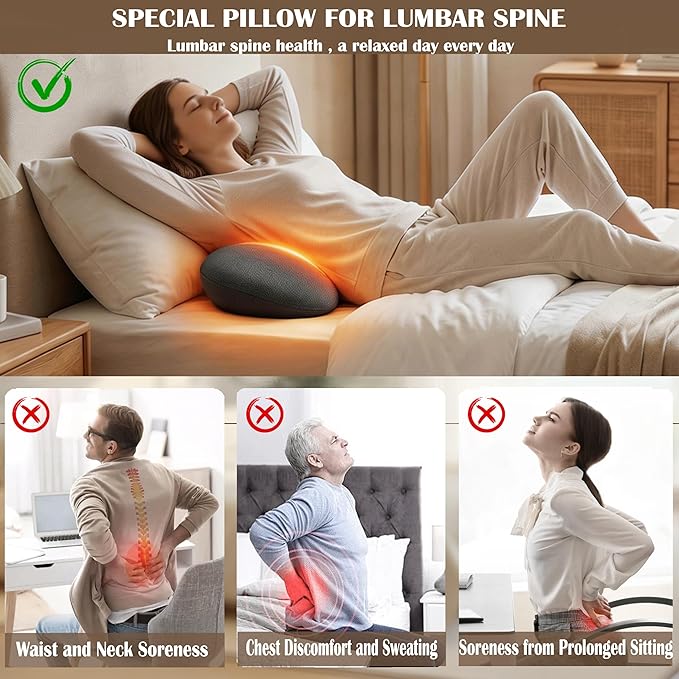 3 in 1 Lumbar Massage Pillow with Heat Deep Kneading Back Massager for Pain Relief Ergonomic Lumbar Support Cushion