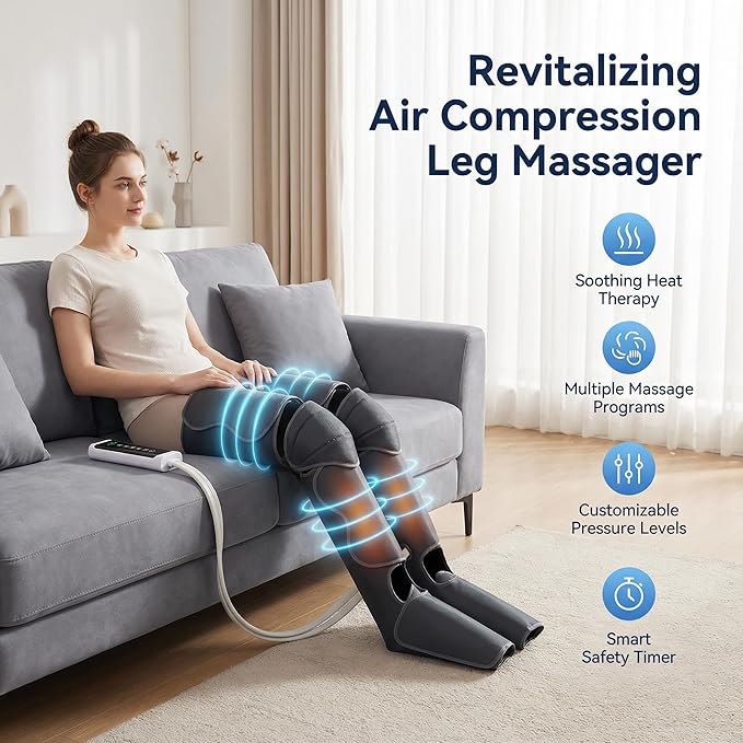 Leg Compression Massager Foot Calf Massager with Air Pressure Leg Compression Boots for Recovery &amp Pain Relief 8 Intensities 4 Chambers Sequential Massage