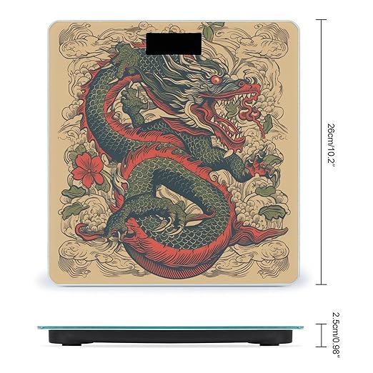Beige Dragon Pattern Scale for Body Weight Accurate Digital Bathroom Scale Toughened Glass High Precision Scales Smart Weight Scales with Large LCD Backlight Display Weighing Machine