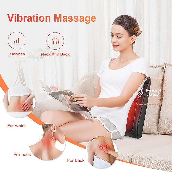 COMFIER Back Massager with Heat Deep Tissue Shiatsu Neck and Back Massager Chair Use Massager Pillow with Adjustable Flap