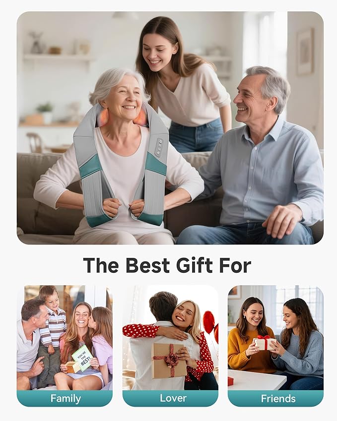 Snailax Cordless Neck Massager with Heat Rechargeable Shiatsu Neck Back Massager for Pain Relief Deep Tissue 4D Knead Shoulder Massager Pillow with Portable Carry Bag Gifts/Presents for Mom Dad