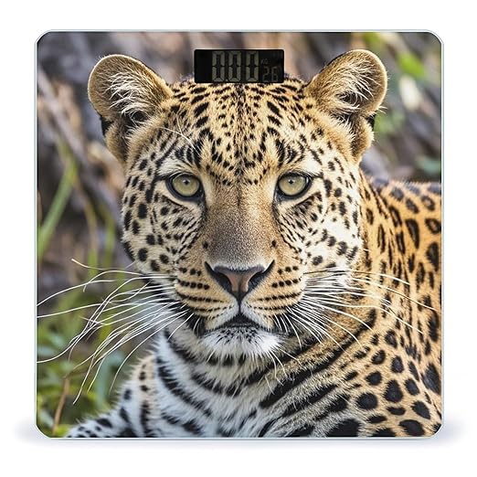 African Animal Leopard Scale for Body Weight Accurate Digital Bathroom Scale Toughened Glass High Precision Scales Smart Weight Scales with Large LCD Backlight Display Weighing Machine