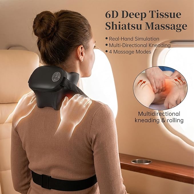 Shiatsu Neck and Back Massager Cordless Shoulder Massager with Heat Electric Deep Tissue 6D Kneading Massage for Shoulder Leg Body Muscle Pain Relief Remote Control Gifts for Men Women