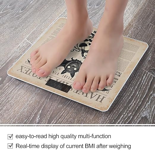 Bat Art Bathroom Scale for Body Weight Bathroom Weighing Scales with Back Lit LED Display Sturdy Tempered Glass Body Weight Bathroom Scale 400lb Weighing