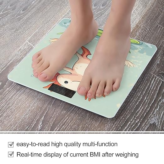 Axolotl Jumping Over Lily Pads Digital Bathroom Scale for Body Weight Lighted LCD Display Round Corner