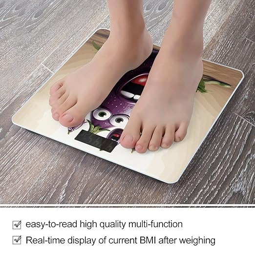 Cartoon Eggplant Bathroom Scale for Body Weight Bathroom Digital Electronic Weighing Scale with Back Lit LED Display Sturdy Tempered Glass Weight Watchers Scales 400lb