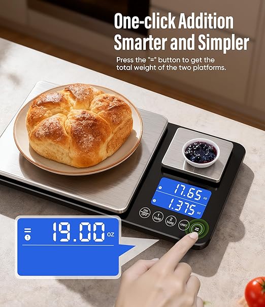 Digital Dual Platform Kitchen Scale 33 lb Large &amp 1.1 lb Mini Food Scale with Dual-Line LCD Display Stainless Steel High Precision for Baking Cooking and Meal Prep