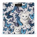 Blue Butterfly and White Cat Scale for Body Weight Highly Accurate Digital Bathroom Scale Sturdy Tempered Glass Weighing Scales with LCD Display Fashion Body Fat Smart Scales 400lb