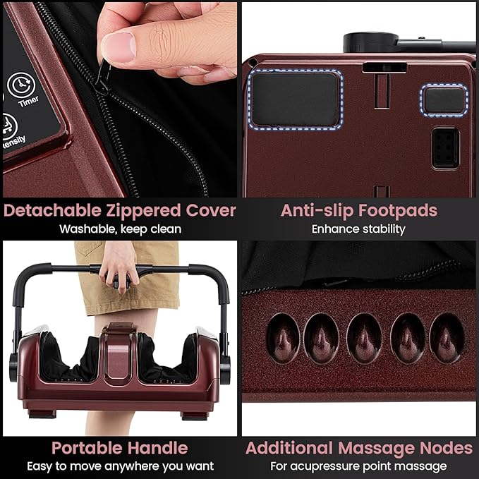 ARLIME Foot Massager with Heat Deep Kneading Shiatsu Massage Machine for Muscle Arm Relaxation Feet and Calf Massager Gifts for Adults (Red)