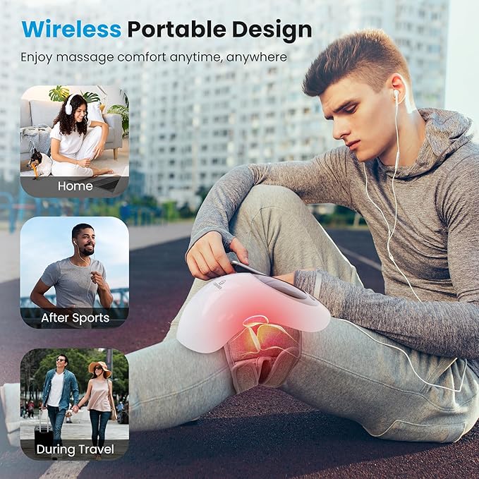 COMFIER Cordless Knee Massager with Heat and Red Light TherapyVibrationHeated Knee Brace Straps for Pain Relief with 18.9 InchHeating Pad for Knee Gifts for WomenMen