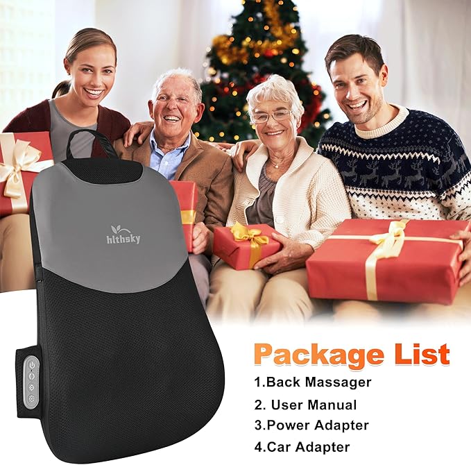 Back Massager for Pain Relief Deep Tissue Rolling Up and Down Shiatsu Back and Neck Massager with Heat 4D Kneading and Car Adapter for Home Office and Car use Gifts for Men and Women