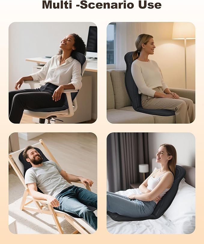 Beleduc Back Massager for Chair with Heat Massage Chair Pad for Pain Relief Massage Seat Cushion with 9 Vibration Motors 3 Heating Areas 30/60/90 Minute Timer Home Office Relaxation