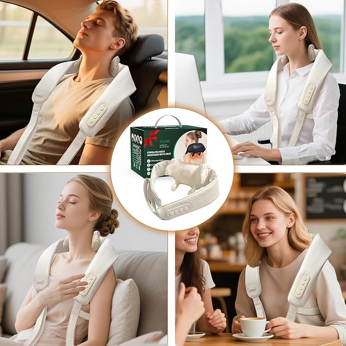 Joyset Neck Massager for Pain Relief Deep Tissue Cordless Neck Massager and Shoulder with Heat 6D Kneading Shiatsu Massage for Legs Body Chrismas Birthday Gift
