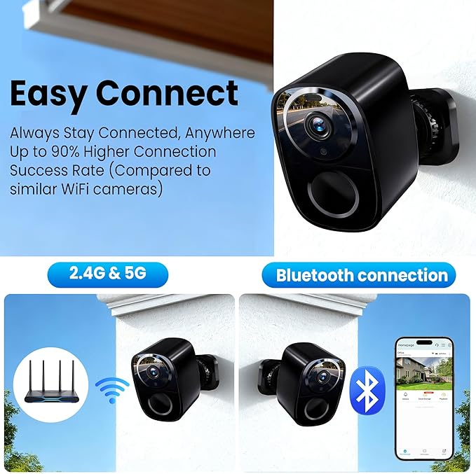 2026 Upgraded 2K Security Cameras Wireless Outdoor (2-Pack) Free Cloud &amp SD Storage Long Battery Life 2.4G/5G Wifi Support Motion Detection Color Night Vision Spotlight Waterproof 2-Way Ta
