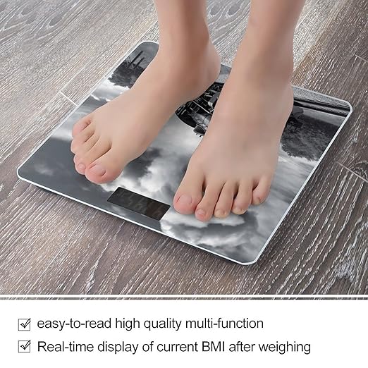 Steam Train Clouds Digital Bathroom Scale Fashion Unique Weight Scale BMI Anti-Slip Precision Weighing Scales Suitable for Home Bedrooms Use and Gift
