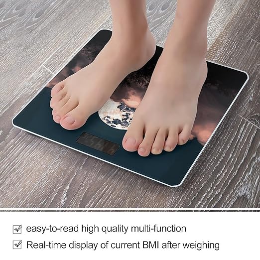 Full Moon Scale for Body Weight Sturdy Tempered Glass Weighing Scales with LCD Display Accurate Digital Bathroom Scale Convenient Body Fat Smart Scales 400lb