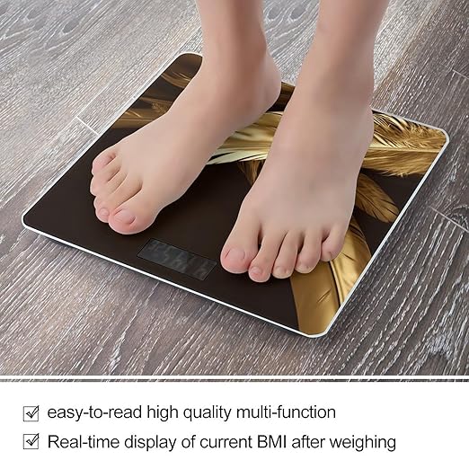 Golden Feathers Digital Bathroom Scale for Body Weight Weighing Scale with Backlit LCD Display High Precision Measurements &amp Measures Weight Up to 180kg