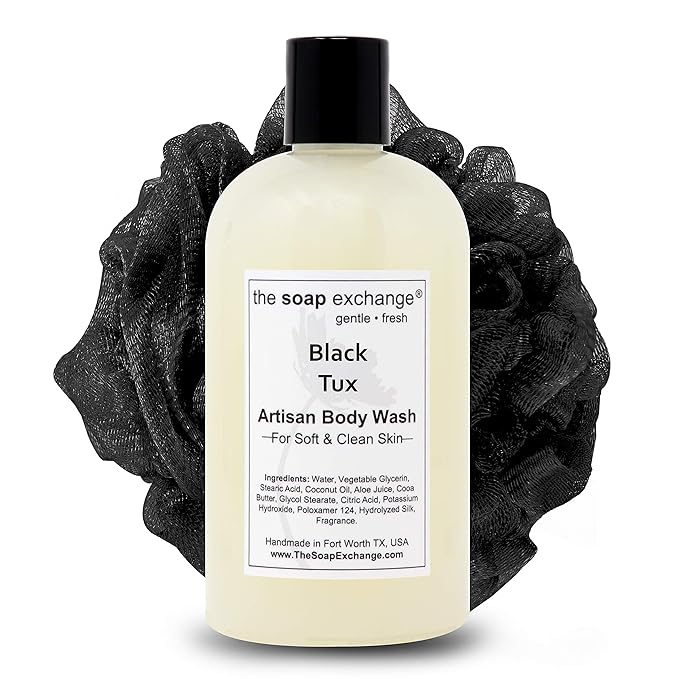 The Soap Exchange Body Wash - Black Tux Scent - Hand Crafted 12 fl oz / 354 ml Natural Artisan Liquid Soap for Hand Face &amp Body Shower Gel Cleanse Moisturize &amp Protect. Made in the USA.